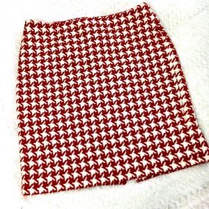 Talbots Red & White Wool Houndstooth Pencil Skirt Vtg Size 6